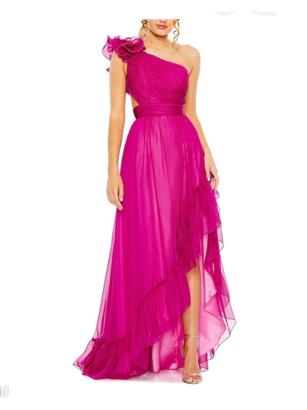 Mac Duggal One-Shoulder Fuchsia Ruffle Gown